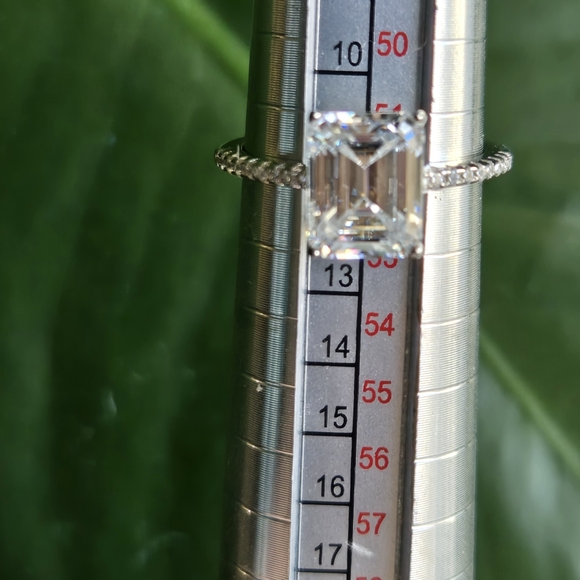 Emerald Cut Moissanite Ring – 925 Sterling Silver Pavé Band – Size 6 – 3ct - Picture 13 of 14